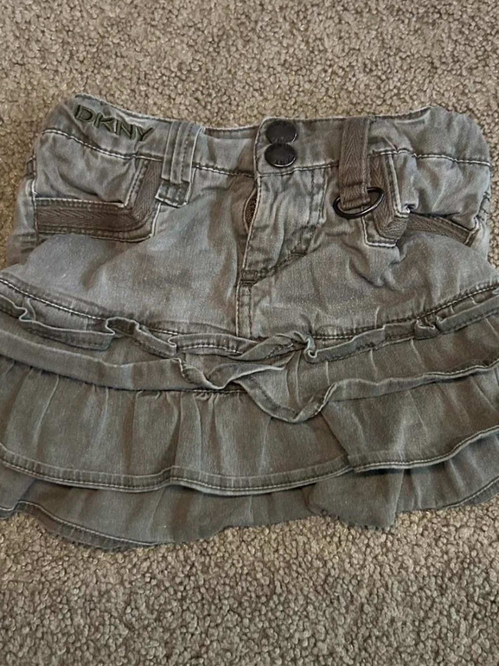 DKNY green denim skirt with ruffles, size 2T